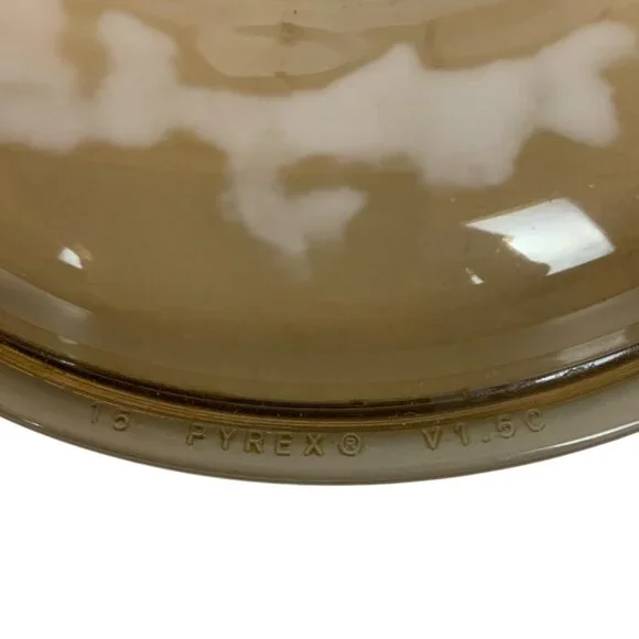 Vintage Vision Corning 7 inch Amber Glass Skillet Waffle Bottom Pyrex Lid - Picture 9 of 9